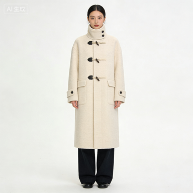 米色牛角扣大衣